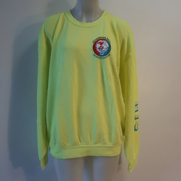 NWT Womens Aviator Nation Neon Yellow Governors Ball Graphic Sweatshirt M - Picture 3 of 15